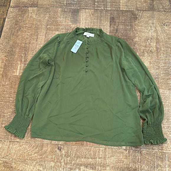 Loft XXS Petite green blouse with buttons - Picture 1 of 3